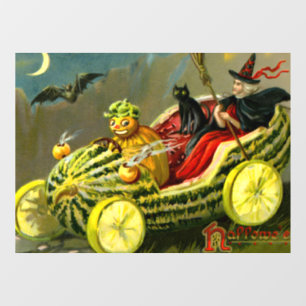 Autocollant Pour Fenêtre Chat et sorcière vintage d'Halloween noir