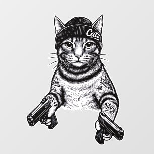 Autocollant Pour Fenêtre Chat Gangster Tatoué Art Kitty Streetwear Cool