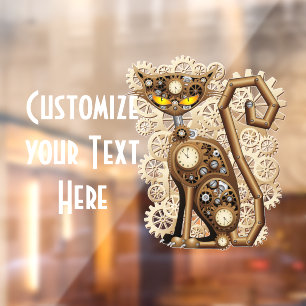 Autocollant Pour Fenêtre Chat Steampunk Vintage Style Rétro Machine