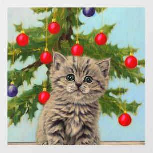 Autocollant Pour Fenêtre Chat vintage et sapin de Noël