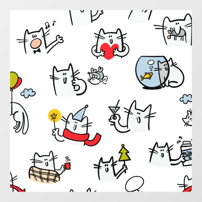 Autocollant Pour Fenêtre Chats amusants, lait et magie. (Feuille)