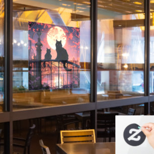 Autocollant Pour Fenêtre Chats noirs et Pleine lune