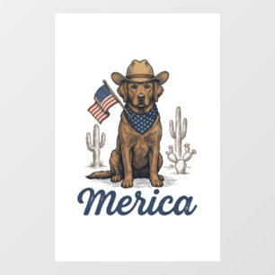 Autocollant Pour Fenêtre Chemise Vintage Merica Cowboy Dog Drapeau Américai