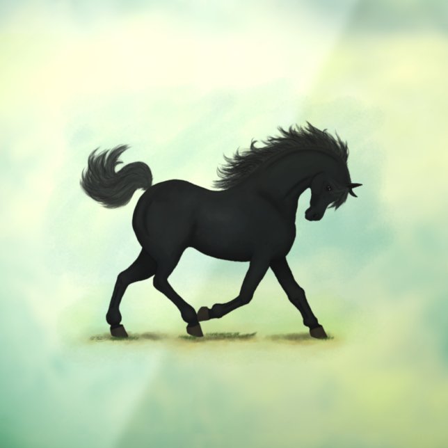 Autocollant Pour Fenêtre Cheval noir en Trot ou trompe-l'oeil (Feuille 3)