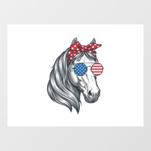 Autocollant Pour Fenêtre Cheval Patriotique Avec Lunettes De Soleil Drapeau