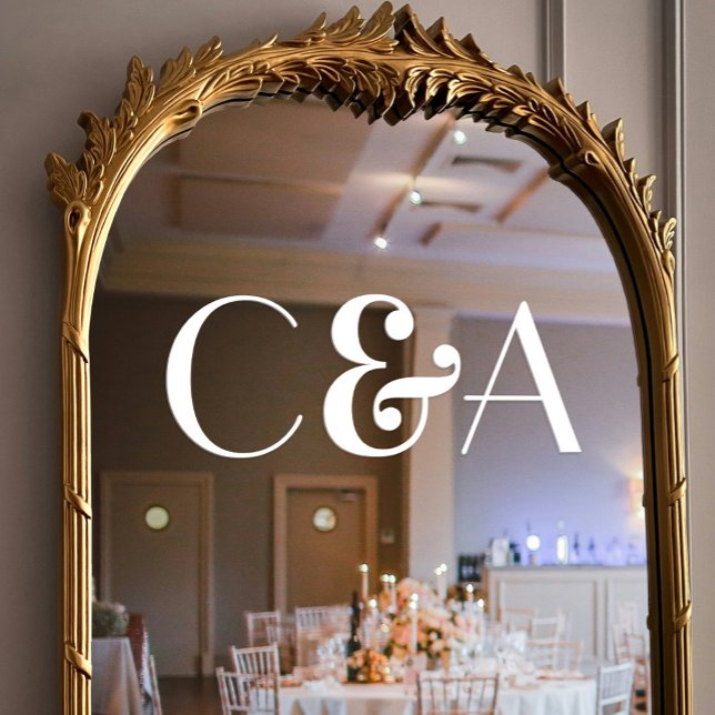 Autocollant Pour Fenêtre Chic Blanc Monogramme Ampersand Art Déco Mariage (Chic White Monogram Ampersand Art Deco Wedding Window Cling)