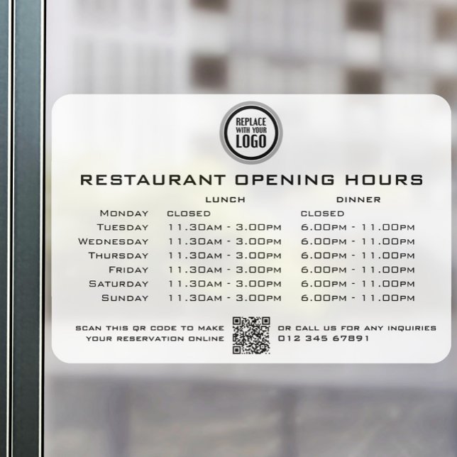 Autocollant Pour Fenêtre Chic Custom Ouverture Déjeuner Dîner Heures Restau (Créateur téléchargé)