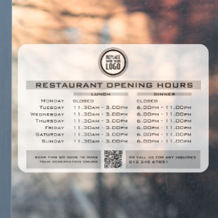 Autocollant Pour Fenêtre Chic Custom Ouverture Déjeuner Dîner Heures Restau