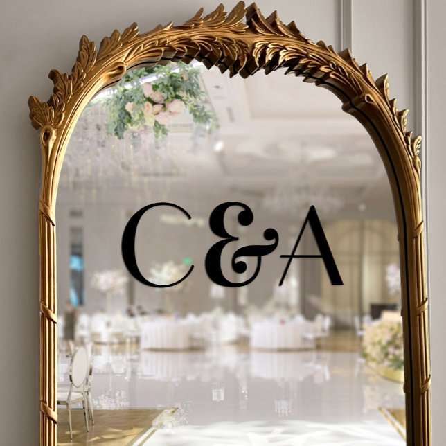 Autocollant Pour Fenêtre Chic noir monogramme Ampersand Art Déco Mariage (Chic Black Monogram Ampersand Art Deco Wedding Window Cling)
