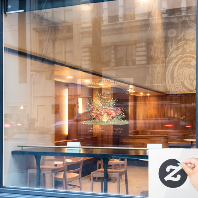 Autocollant Pour Fenêtre Chicken Farm Fresh Eggs small (Fenêtre de café)