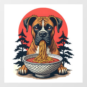 Autocollant Pour Fenêtre Chien Boxer Vintage Mangeant Ramen Coucher de Sole