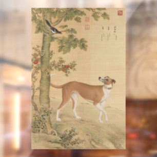 Autocollant Pour Fenêtre Chien Greyhound et oiseau chinois d'art vintage