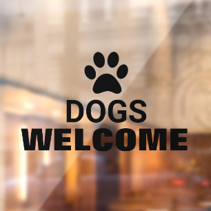 Autocollant Pour Fenêtre Chiens Amicaux Animaux Bienvenue Entreprise Verre