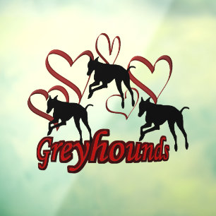 Autocollant Pour Fenêtre Chiens Gris Et Coeurs Rouges