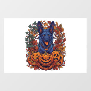 Autocollant Pour Fenêtre Chiens Pitbull Bleus Citrouilles Halloween Feuille