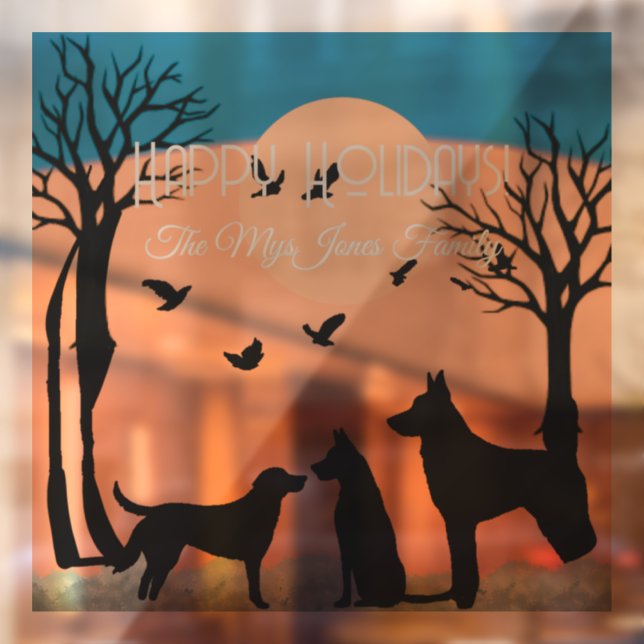 Autocollant Pour Fenêtre Chiens rétro personnalisés en Arbres noirs (Feuille 2)