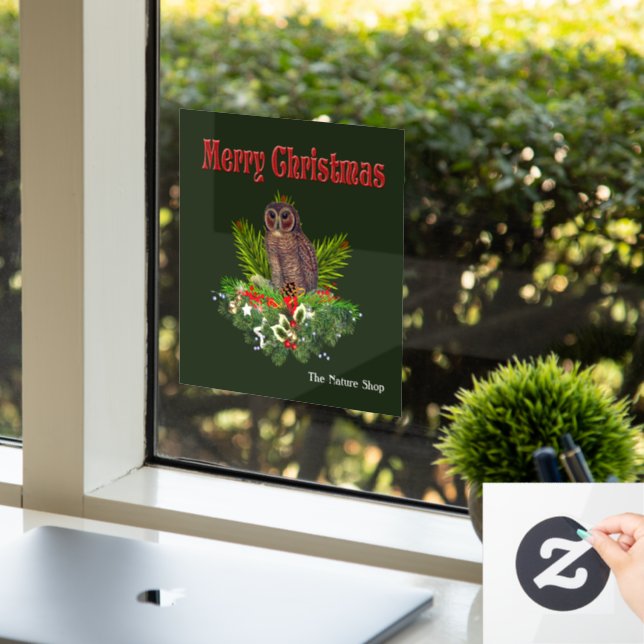 Autocollant Pour Fenêtre Chouette de Noël Festive Nature et Faune Vacances (Bureau)