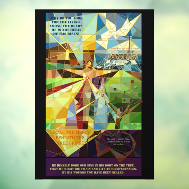 Autocollant Pour Fenêtre Christian Lent Pâques Arbre de vie (Feuille 3)