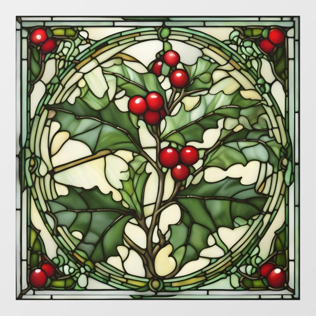 Autocollant Pour Fenêtre Christimas Vitrail : Yule Holly (Feuille)