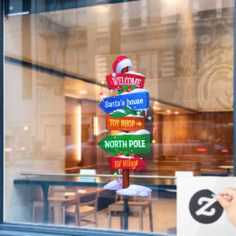 Autocollant Pour Fenêtre Christmas North Pole Sign Board Window Cling