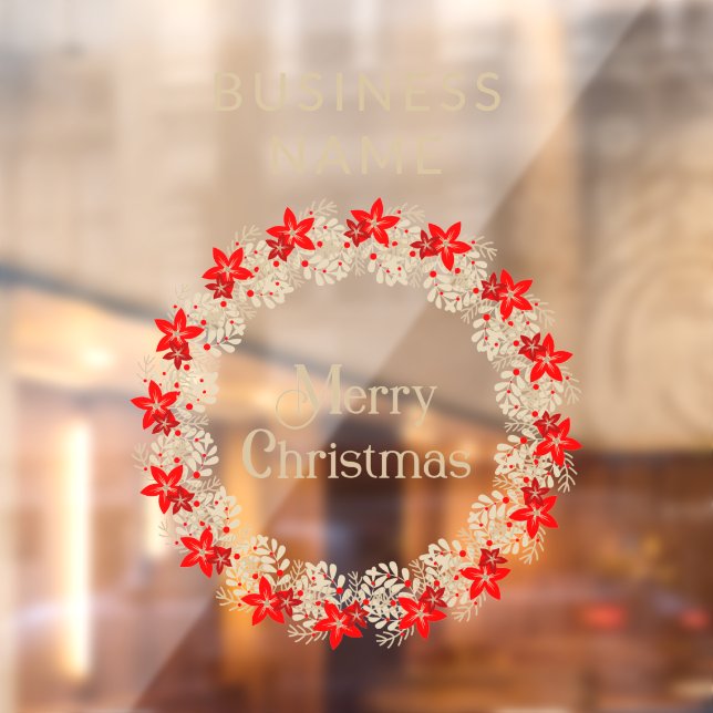 Autocollant Pour Fenêtre Christmas Wreath Botanical Holly & Poinsettias (Feuille 2)