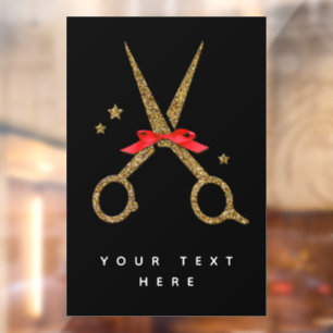 Autocollant Pour Fenêtre Ciseaux de parties scintillant d'or - Coiffeur sty