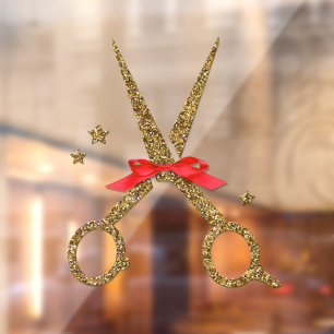 Autocollant Pour Fenêtre Ciseaux de parties scintillant d'or - Coiffeur sty