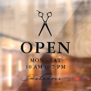 Autocollant Pour Fenêtre Ciseaux noirs minimaux Accueil Heures d'ouverture