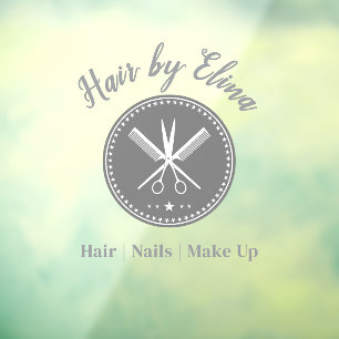 Autocollant Pour Fenêtre Ciseaux & Peigne Logo Nom Personnalisé Élégant