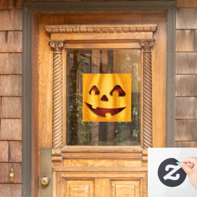 Autocollant Pour Fenêtre Citrouille sculpté souriant design Halloween (Porte d'accueil)