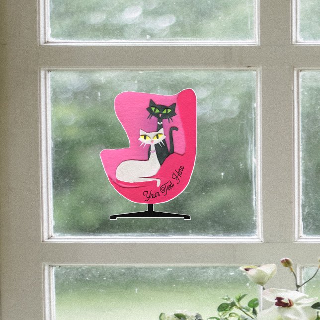 Autocollant Pour Fenêtre Classy Pretty Atomic Cats in Bright Pink Chair (Two class pretty atomic cats in mid centruy pink chair on window cling decoration.)