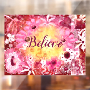 Autocollant Pour Fenêtre Cling de fenêtre Croire Whimsical Floral rose roug