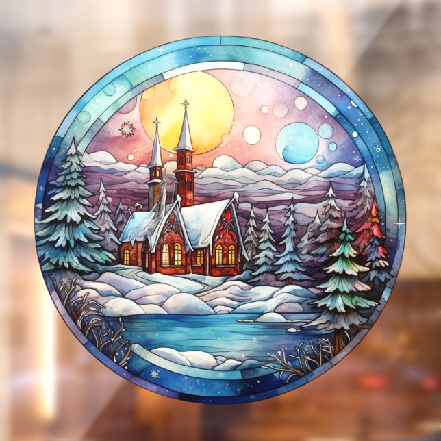 Autocollant Pour Fenêtre Clôture de fenêtre de l'église de Noël (Feuille 2)