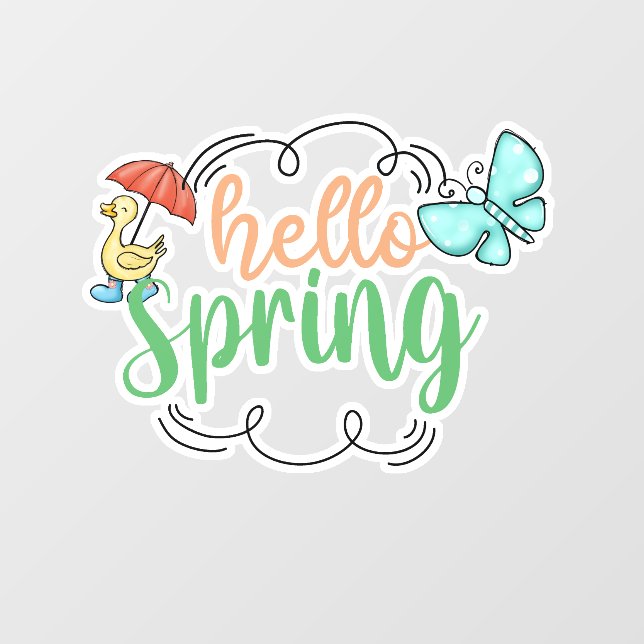 Autocollant Pour Fenêtre Clôture de fenêtre Hello Spring (Feuille)