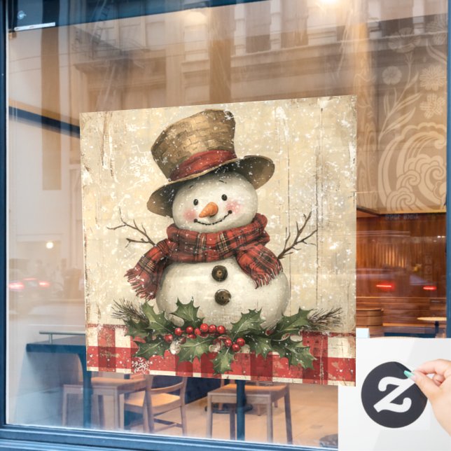 Autocollant Pour Fenêtre Clôture de fenêtre Retro Snowman (Fenêtre de café)