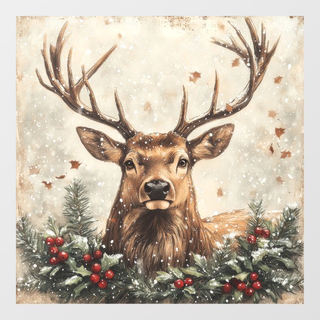 Autocollant Pour Fenêtre Clôture de fenêtre Vintage Noël (Feuille)