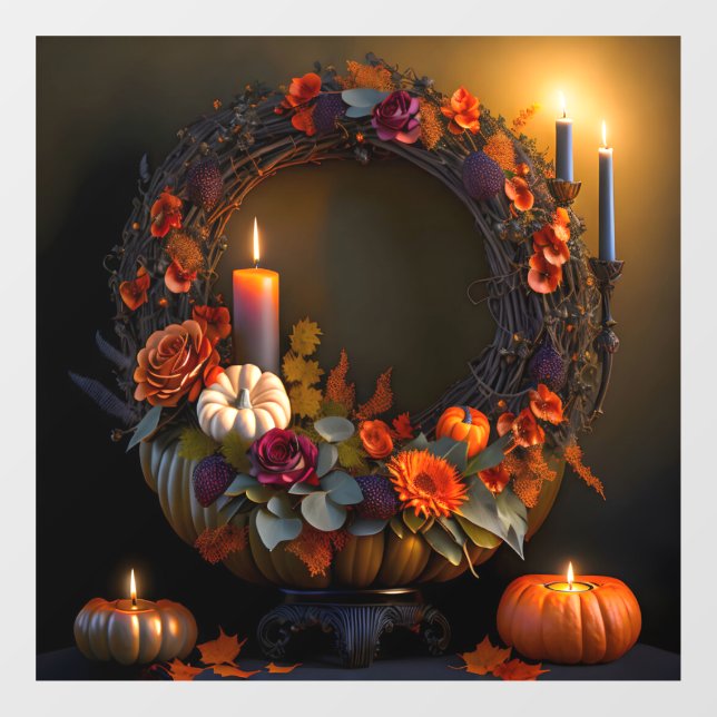 Autocollant Pour Fenêtre Clôture de la fenêtre de couronne de Thanksgiving (Feuille)