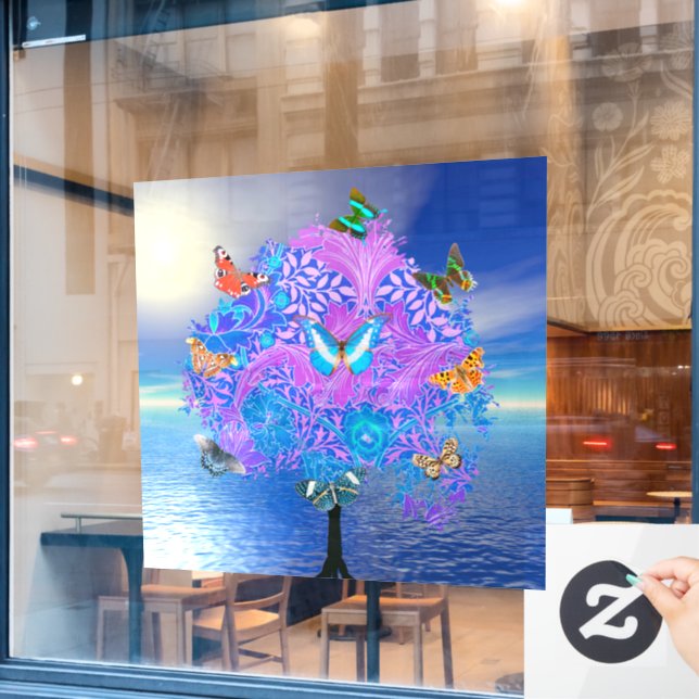 Autocollant Pour Fenêtre Clôture de la fenêtre de l'arbre papillon (Fenêtre de café)