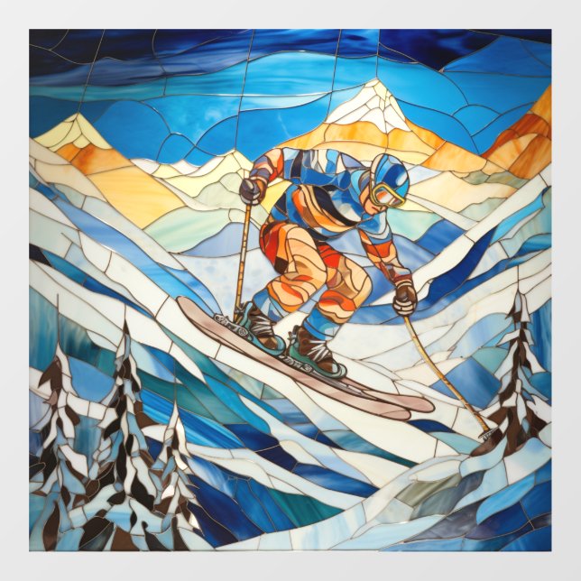 Autocollant Pour Fenêtre Clôture de la fenêtre du skieur de descente (Feuille)