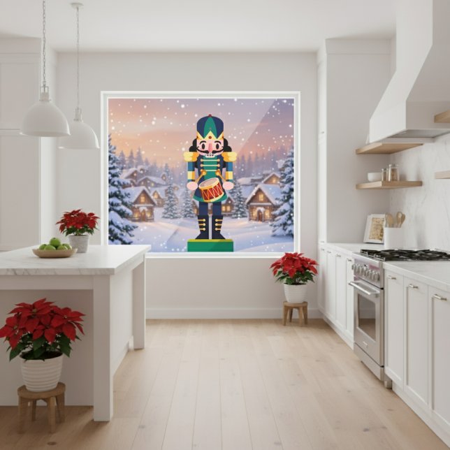 Autocollant Pour Fenêtre Clôture de la fenêtre du tambour (Drummer Nutcracker Window Cling)