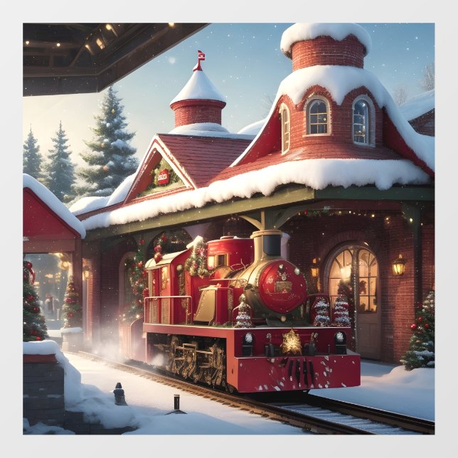 Autocollant Pour Fenêtre Clôture de la fenêtre du train rouge de Noël (Feuille)