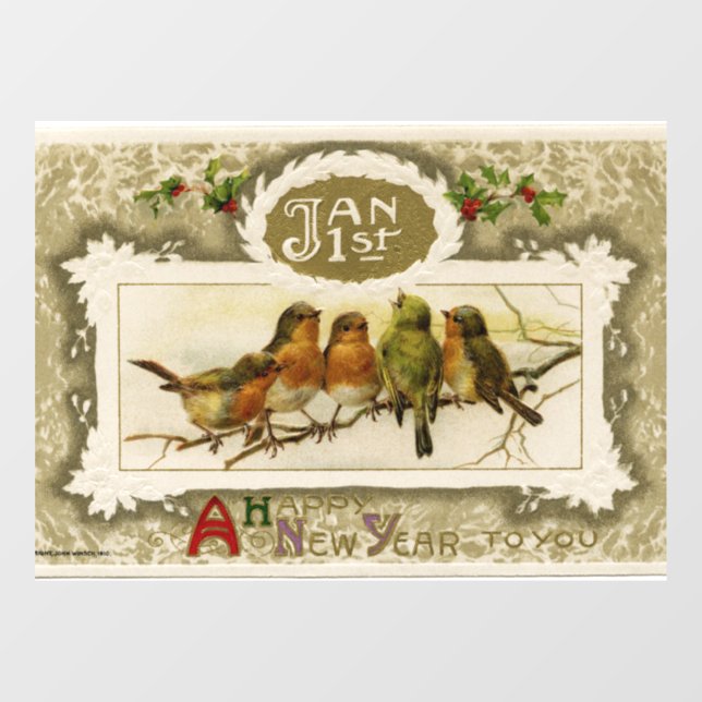 Autocollant Pour Fenêtre Clôture de la fenêtre Oiseaux du Nouvel An (Feuille)