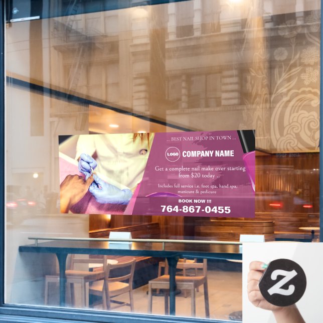 Autocollant Pour Fenêtre Clôture personnalisée modifiable du salon de clous (Fenêtre de café)