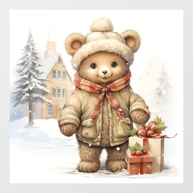 Autocollant Pour Fenêtre Clouage de la fenêtre de l'ours en peluche de Noël (Feuille)