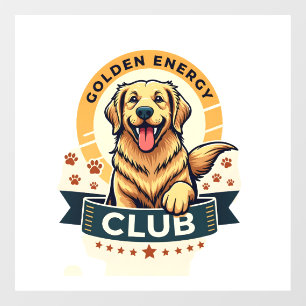 Autocollant Pour Fenêtre Club Énergie Dorée Rétro Chien Retriever Doré Lo