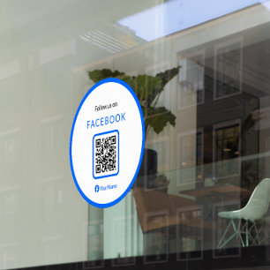 Autocollant Pour Fenêtre Code QR 12" Suivez-nous sur Facebook Bleu