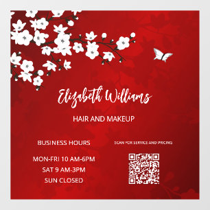 Autocollant Pour Fenêtre Code QR Blanc rouge fleur de cerisier
