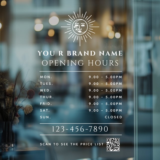 Autocollant Pour Fenêtre Code QR des heures d'ouverture Soleil et Lune céle (Créateur téléchargé)