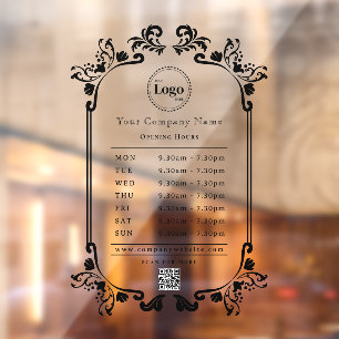 Autocollant Pour Fenêtre Code QR du logo de la société noire vintage Heures