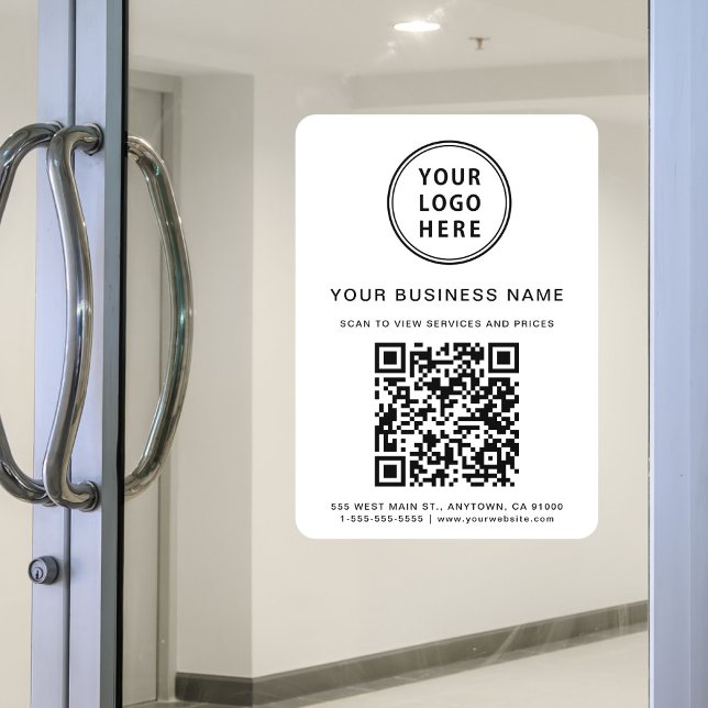 Autocollant Pour Fenêtre Code QR du logo de l'entreprise Blanc (Company Logo Create Your QR Code White Window Cling)